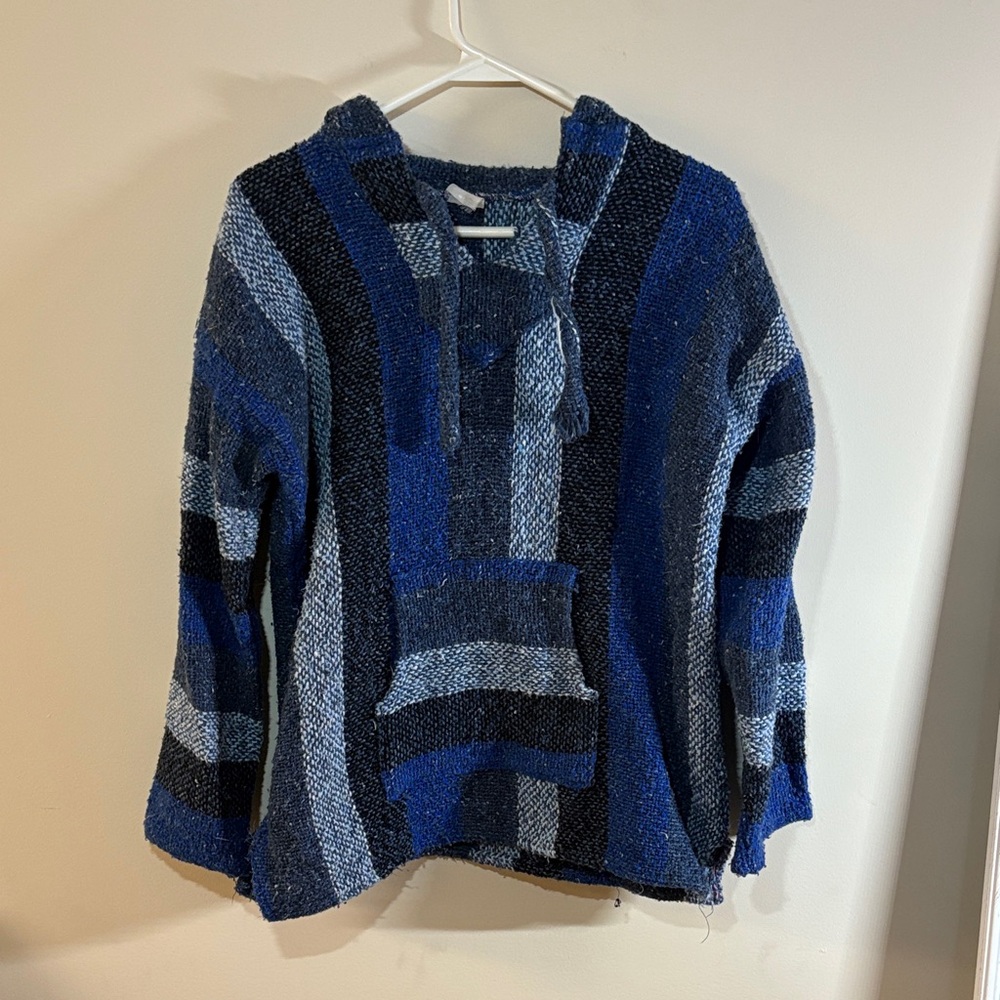 Blue and Black Striped Women's Hoodie